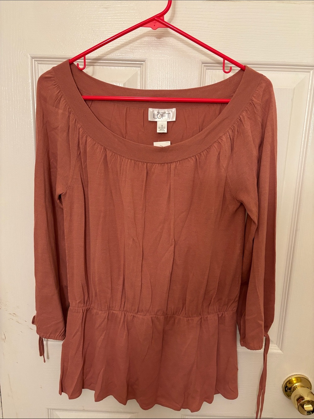 LOFT pink Long-Sleeve Peplum Top nwt small